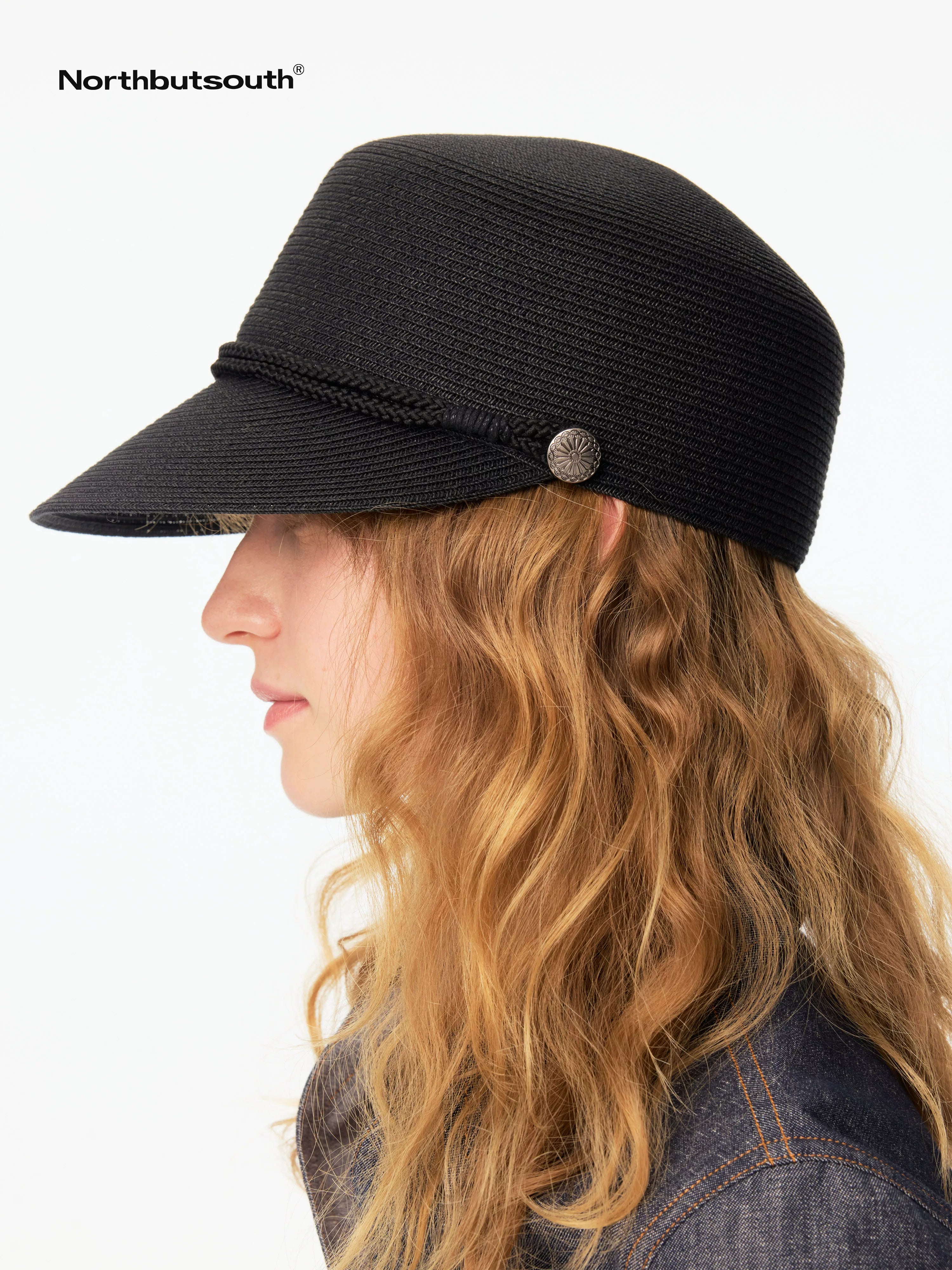 Japanese Straw Woven Equestrian Round Top Curved Brim Women&