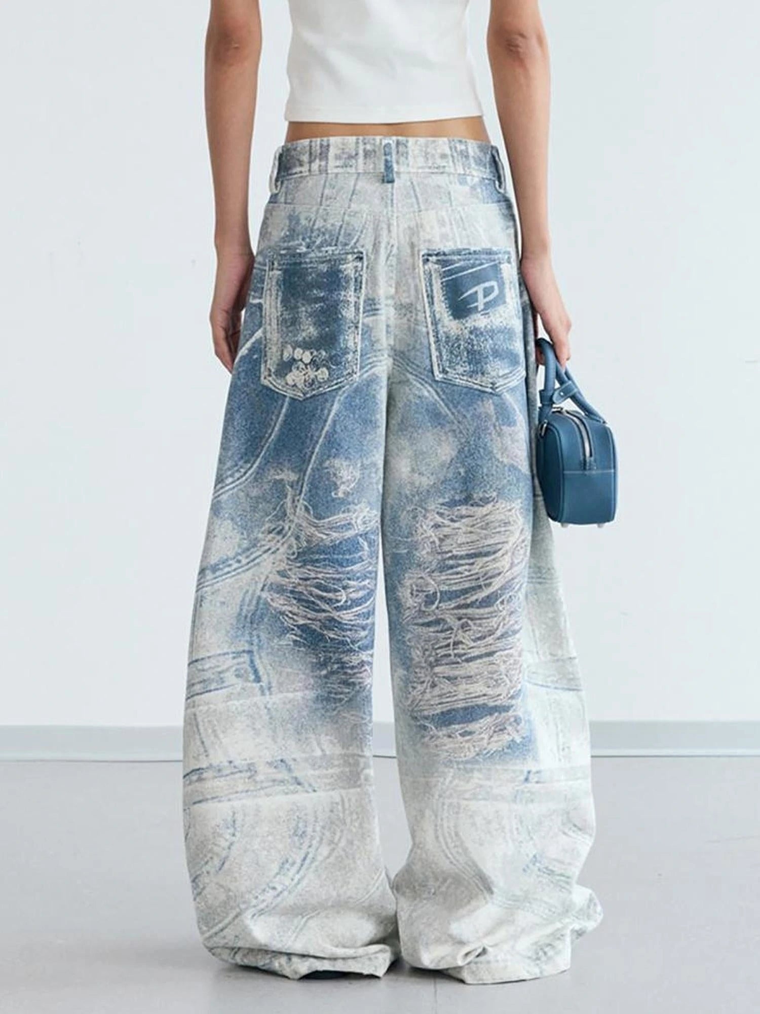 Kangli Printed 3 D Vintage Wide Leg Cotton Pants