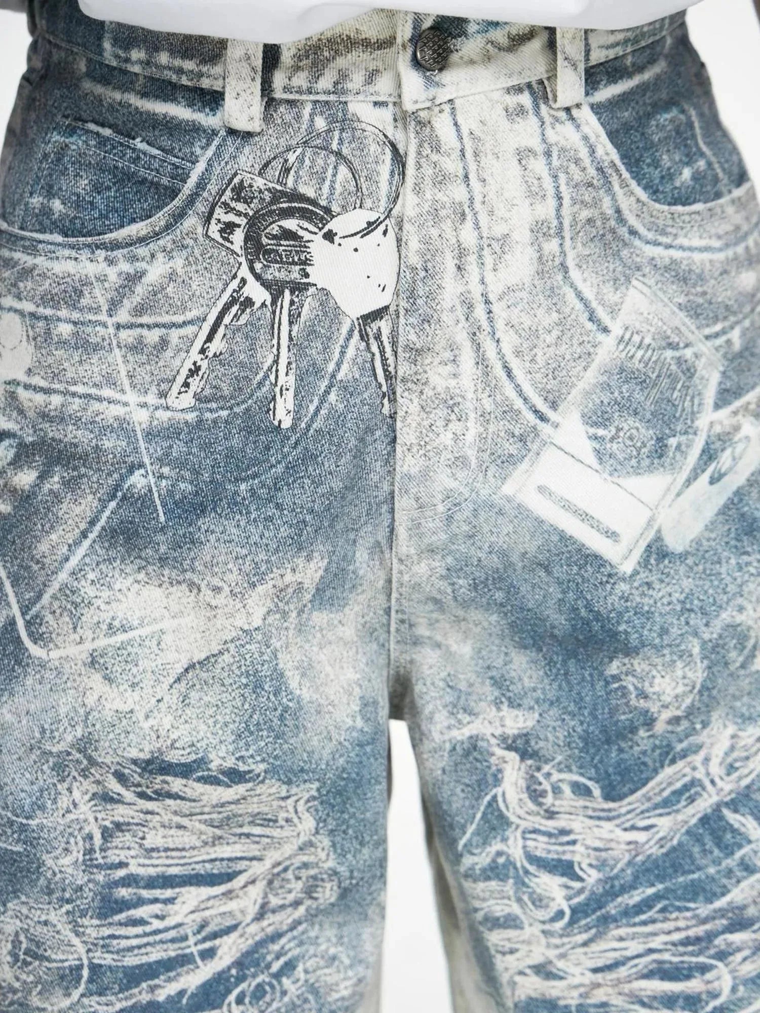 Kangli Printed 3 D Vintage Wide Leg Cotton Pants