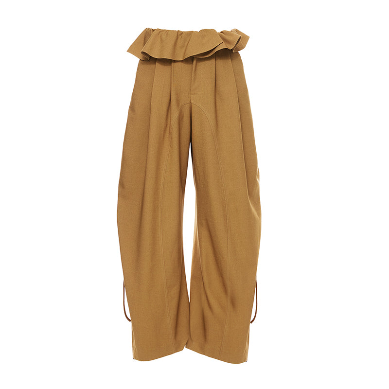 YOSHUYUKI s Khaki Lace Ruffle Flared Palazzo Trousers