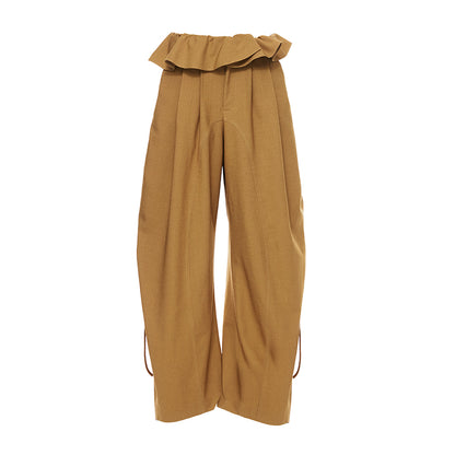 YOSHUYUKI s Khaki Lace Ruffle Flared Palazzo Trousers