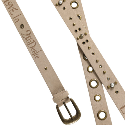 2th Desire Punk Colorblock Letter Print Suede Belt With Studs