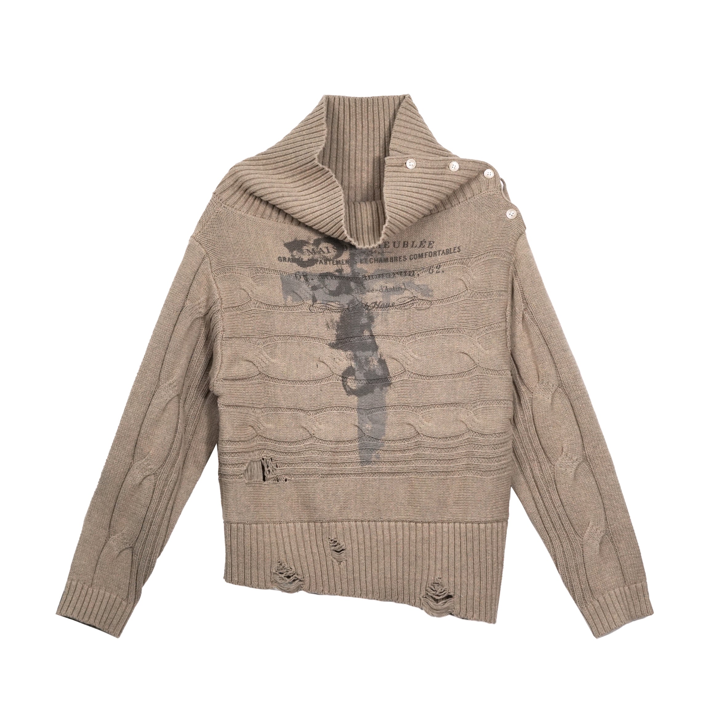 Update c Double Layer Collar Slant Shoulder Print Sweater