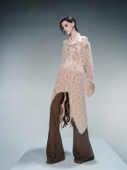 NN NORTH NODE Imitation Mink Fur Irregular Knit Sweater