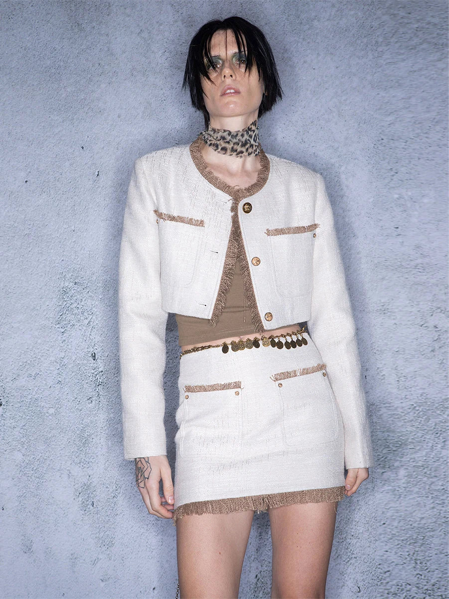 Luminous Pearl Tassel Color Block Tweed Set