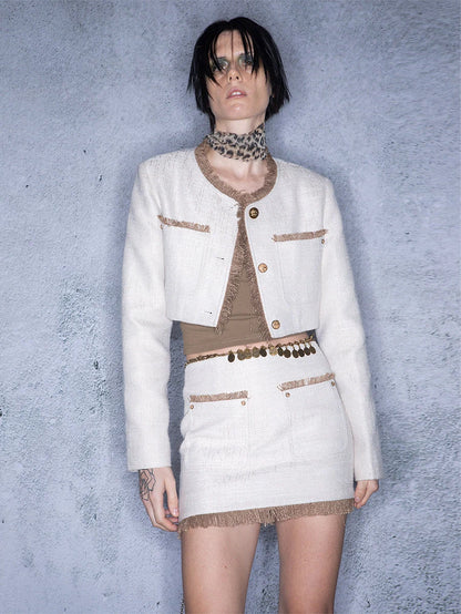 Luminous Pearl Tassel Color Block Tweed Set