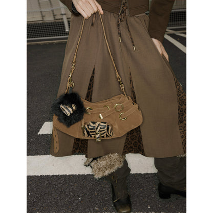2th Desire Punk Studded Horsehair Leather Crossbody Bag With Detachable Keychain