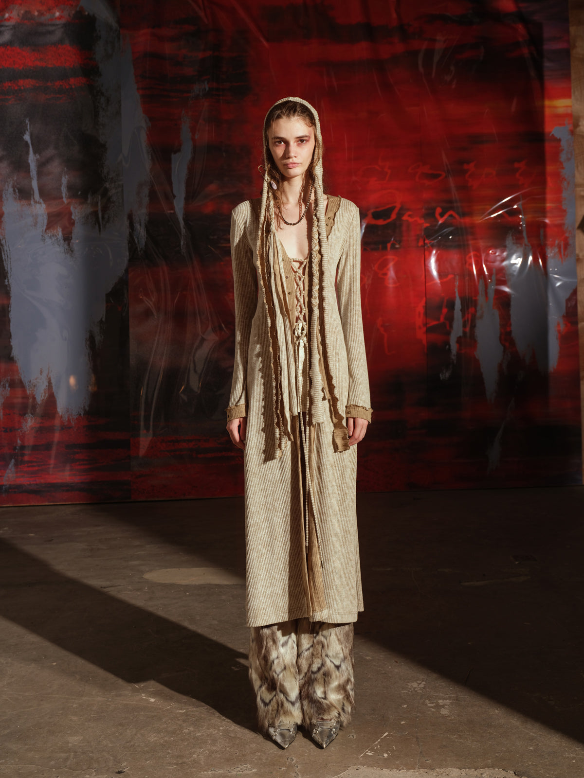 UpdateNN NORTH NODE Vintage Patchwork Knit Duster Coat