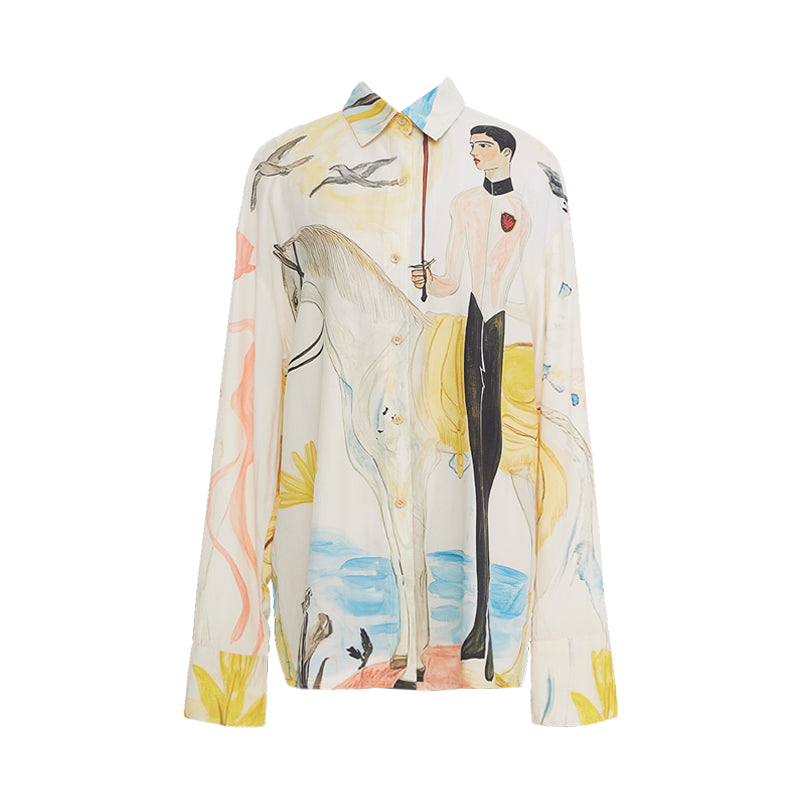YOSHUYUKI Knight Art Print Rayon Oversize Shirt