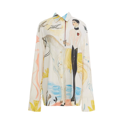 YOSHUYUKI Knight Art Print Rayon Oversize Shirt