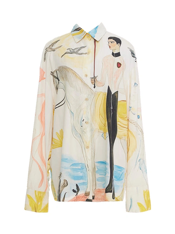 Knight Art Print Rayon Oversize Shirt