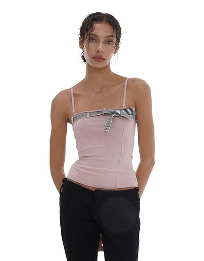 Knit Bow-Detachable Strapless Crop Top