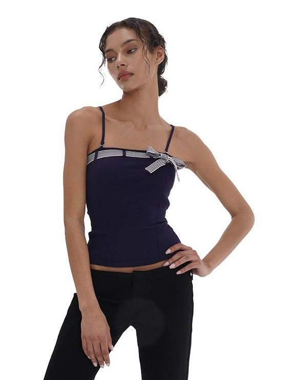 Knit Bow-Detachable Strapless Crop Top