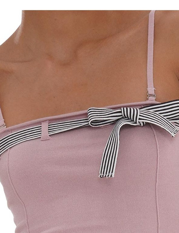 Knit Bow-Detachable Strapless Crop Top