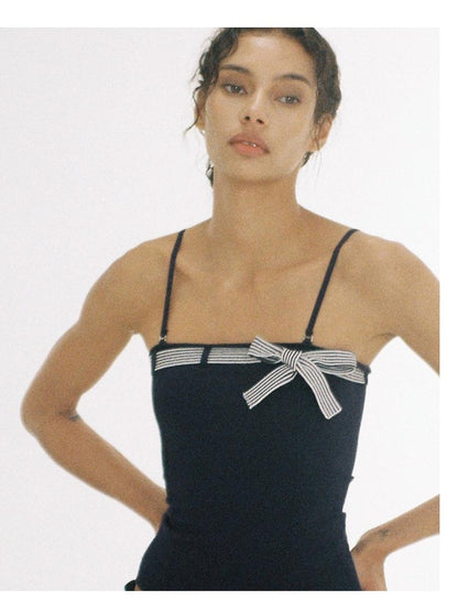 Knit Bow-Detachable Strapless Crop Top