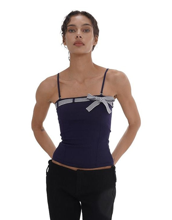 Knit Bow-Detachable Strapless Crop Top