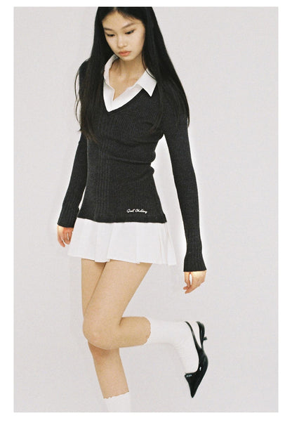 Knit Shirt &amp; Pleated Dress Two-Piece Set