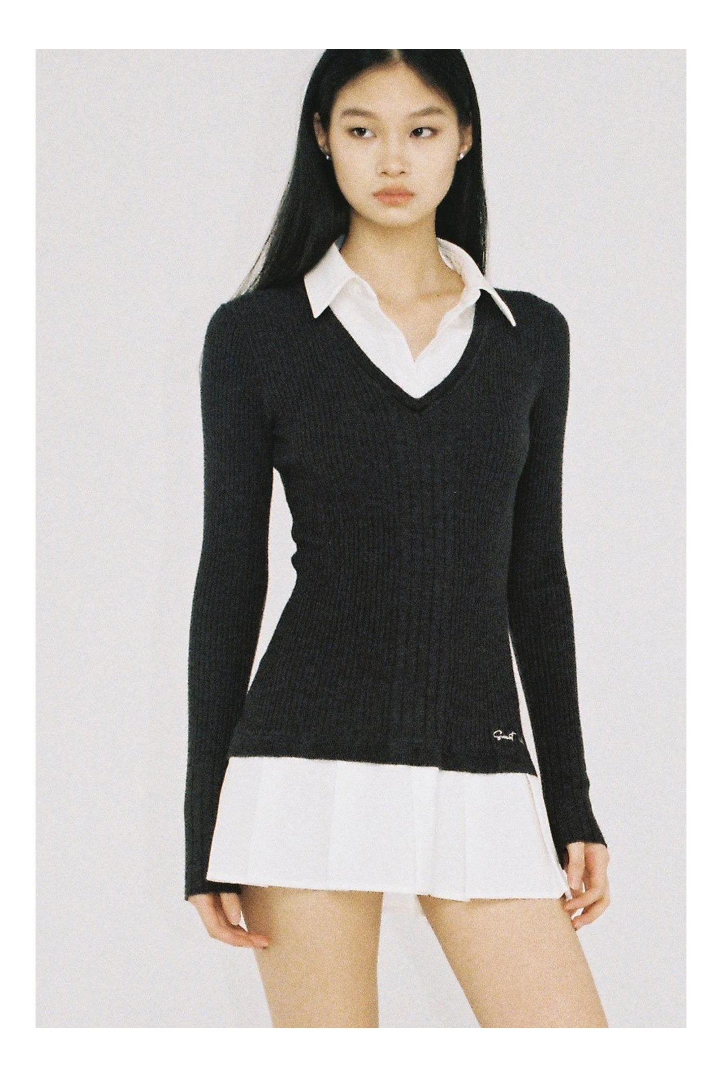 Knit Shirt &amp; Pleated Dress Two-Piece Set