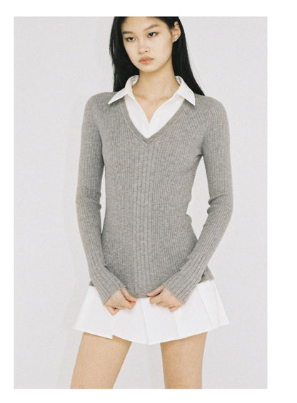 Knit Shirt &amp; Pleated Dress Two-Piece Set