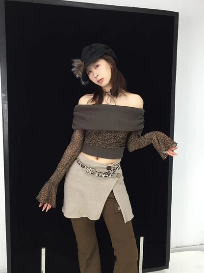 Knitted Beige Stretchy Coconut Button Skirt