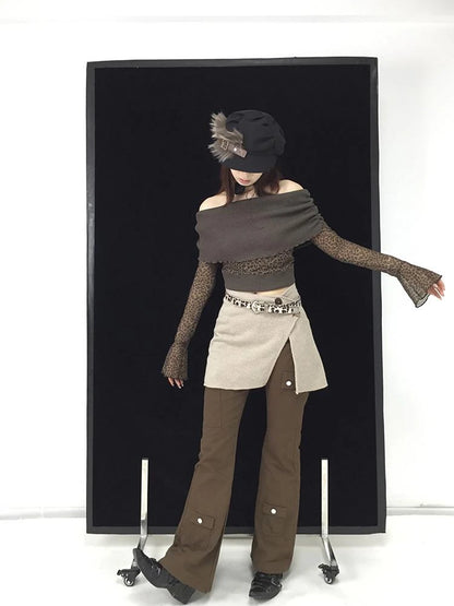 Knitted Beige Stretchy Coconut Button Skirt