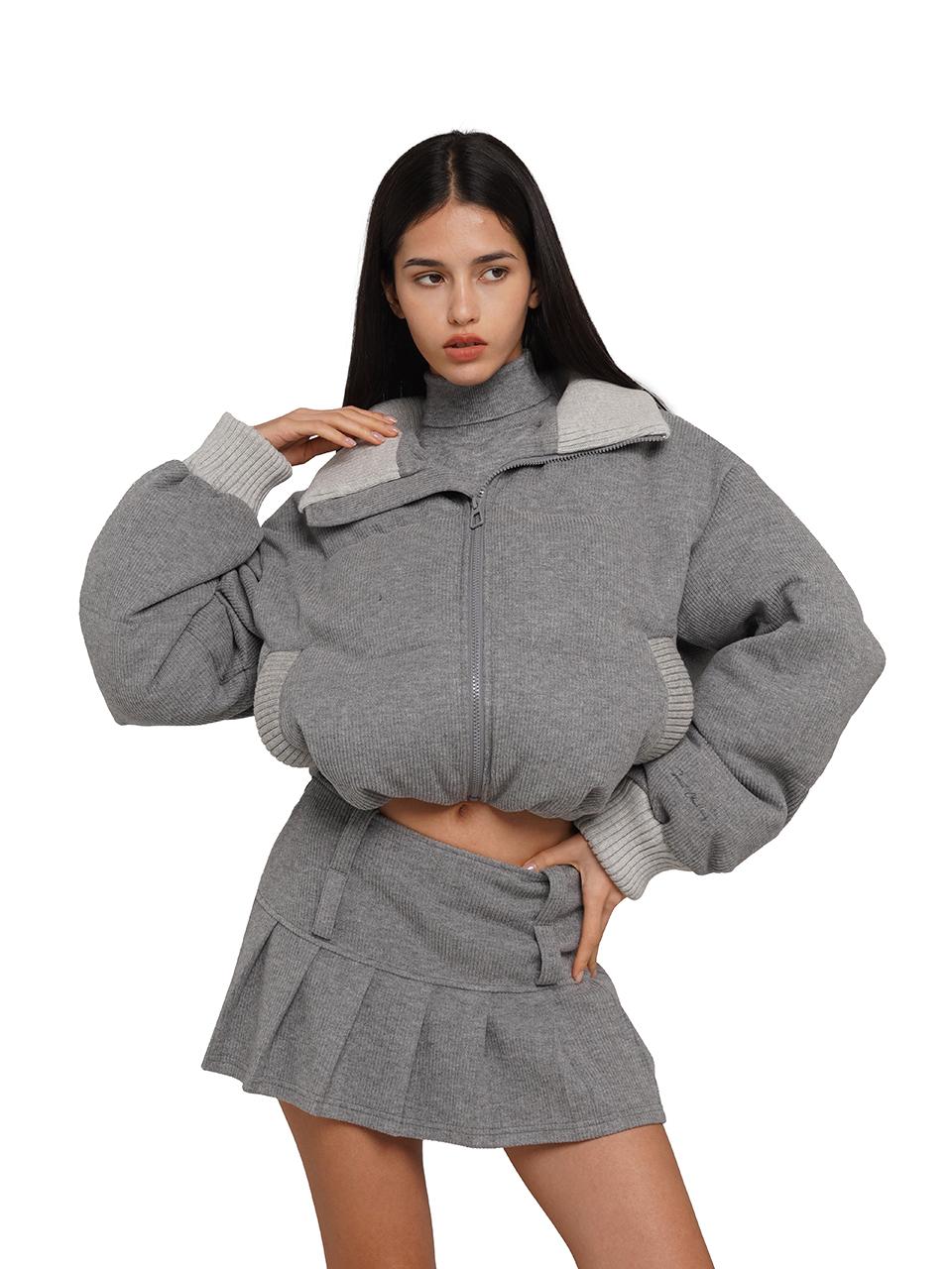 SweetChilling Knitted Cotton Puff Sleeve Coat Pleated Skirt Pants Outerwear
