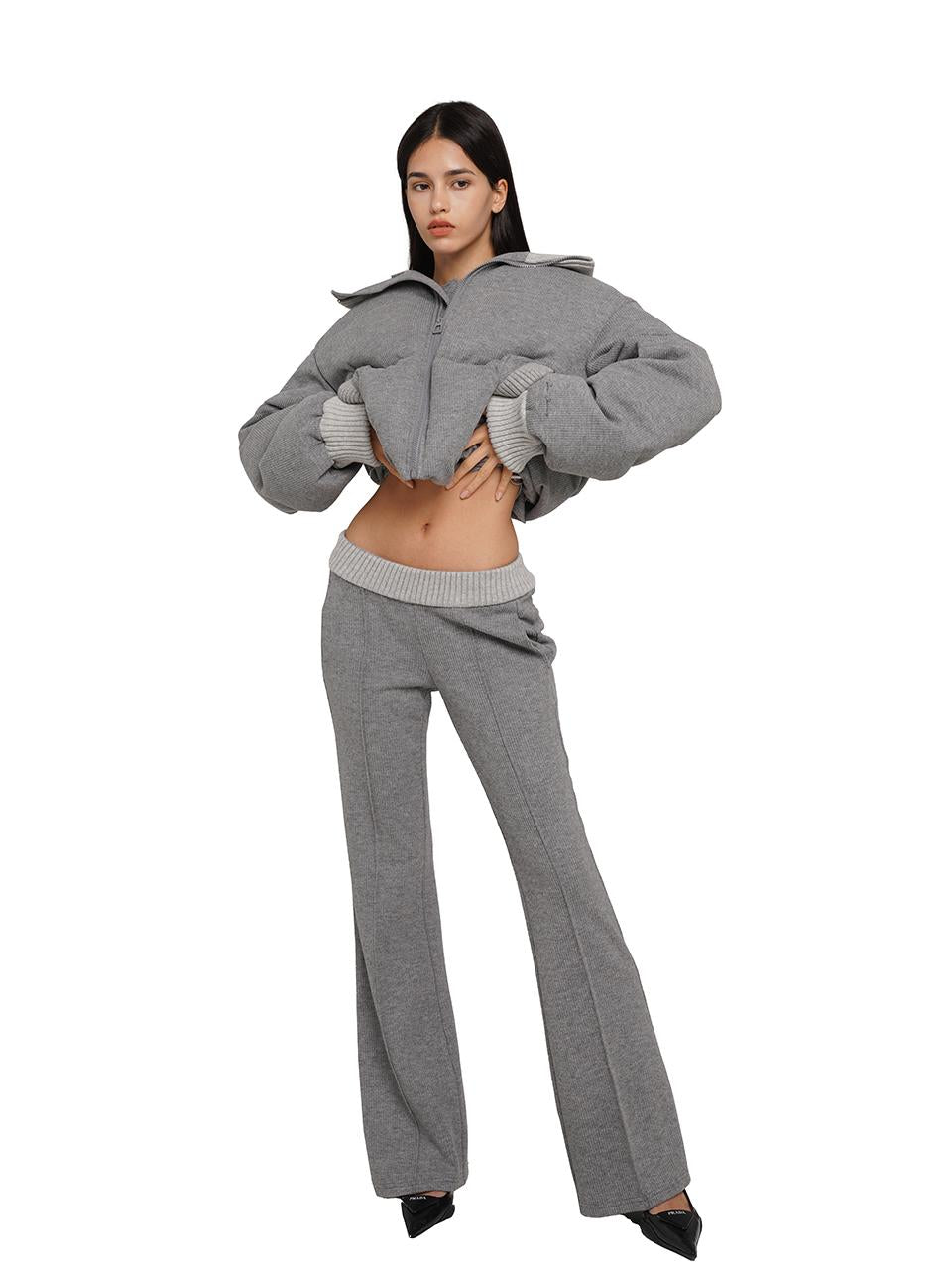 SweetChilling Knitted Cotton Puff Sleeve Coat Pleated Skirt Pants Outerwear