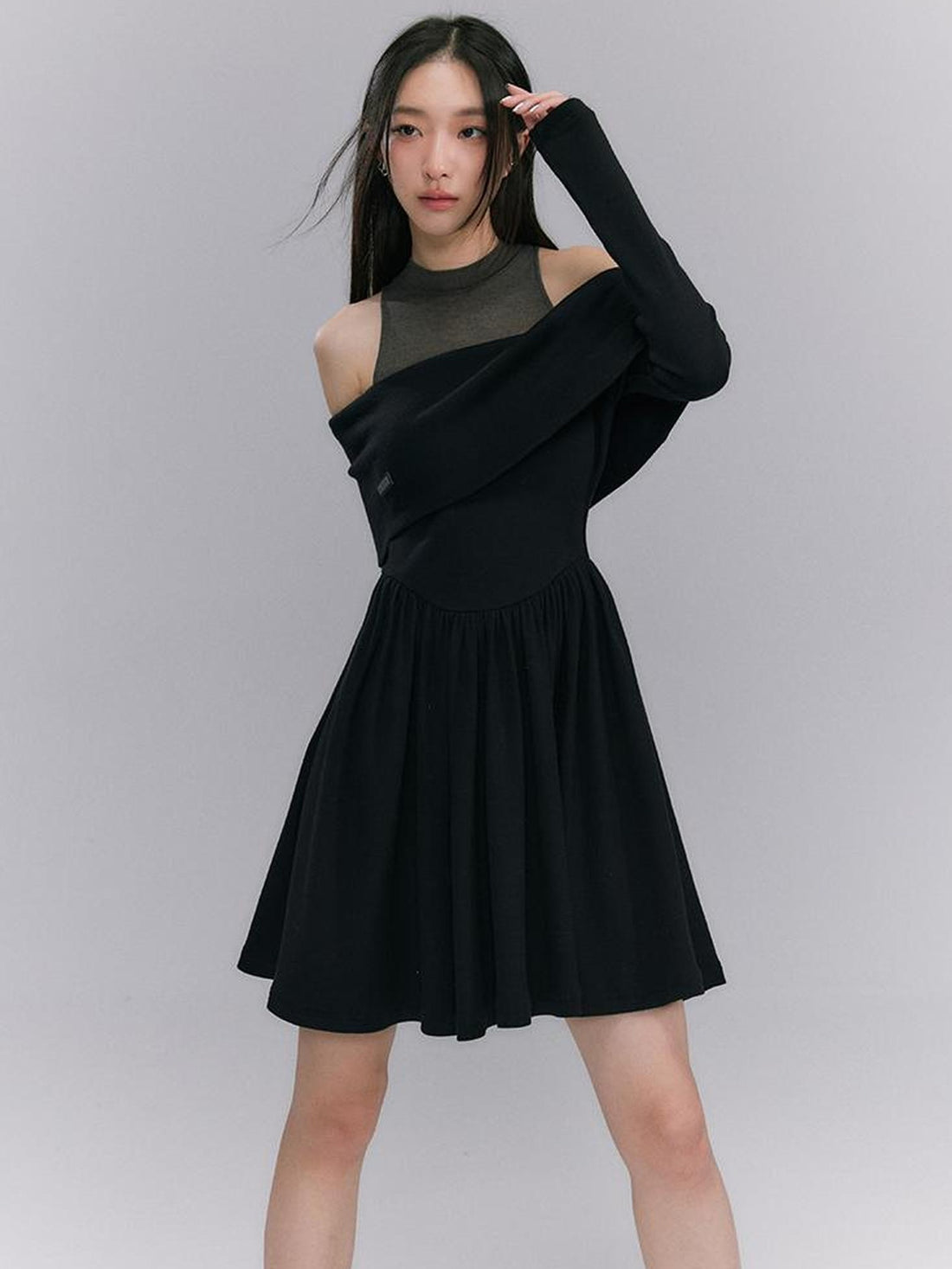 DIDDI MODA Knitted Off Shoulder Layered Dress With Embroidery