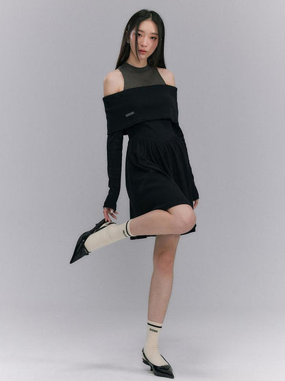 DIDDI MODA Knitted Off Shoulder Layered Dress With Embroidery