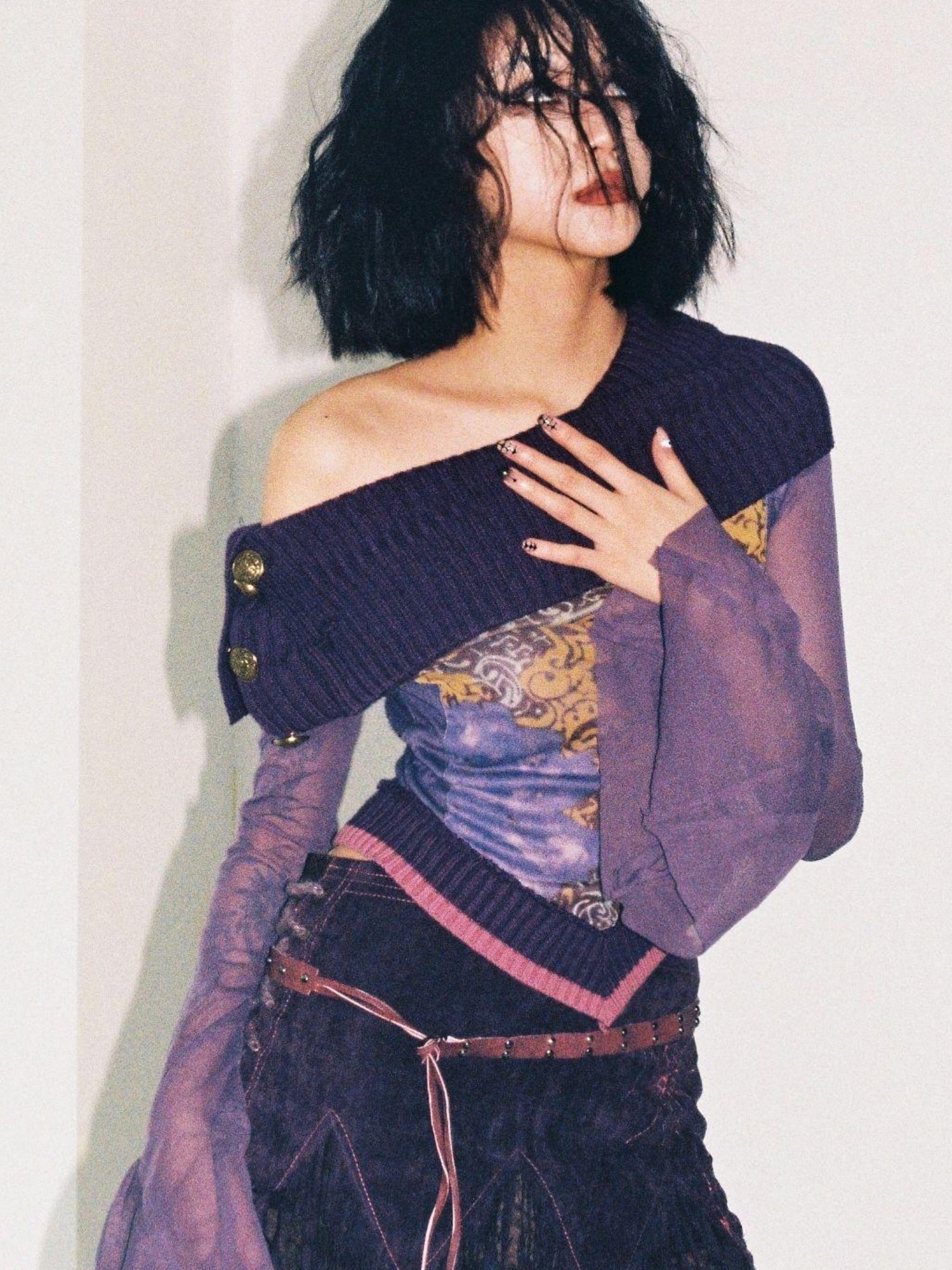 Flowers birds Market Knitted Pile Collar Printed Mesh