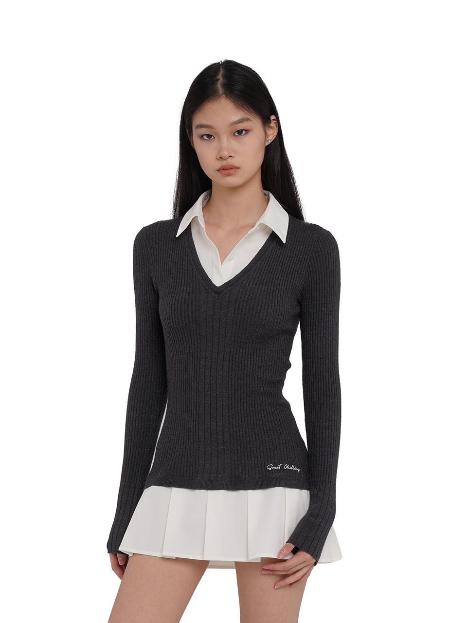 SweetChilling Knitted Shirt With Pleated Skirt Dress