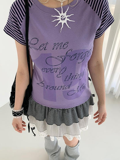 atrandom Korean Style Striped Spliced Raglan Sleeve T-Shirt