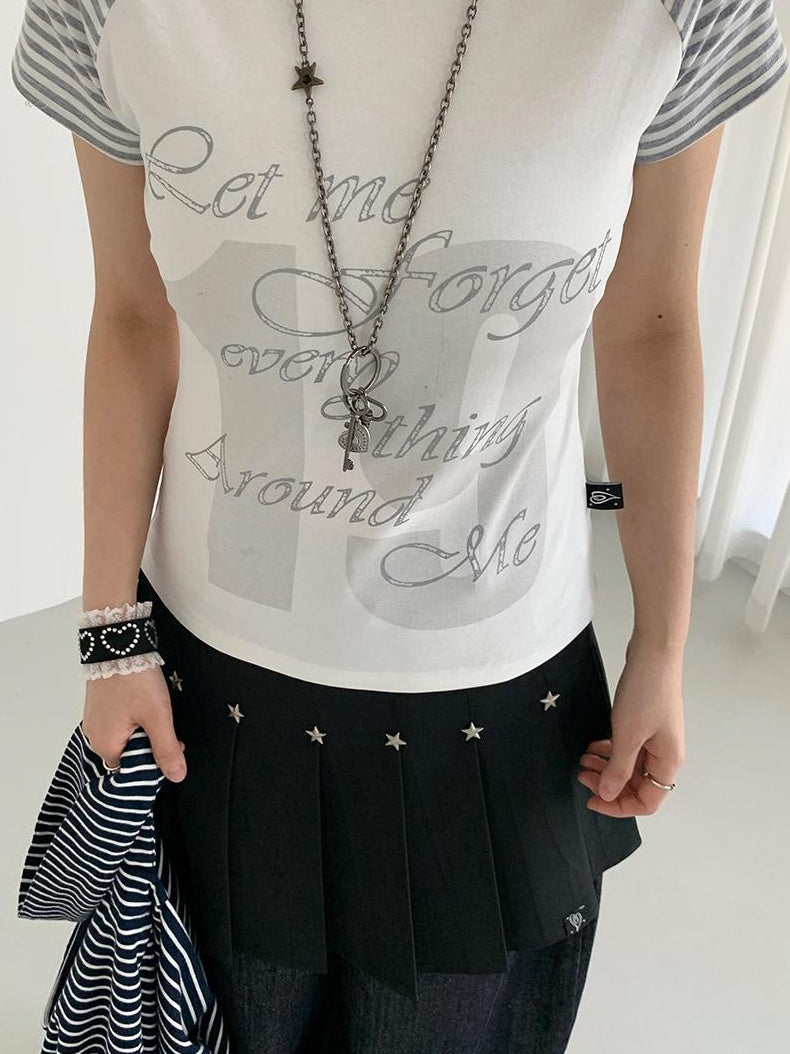 atrandom Korean Style Striped Spliced Raglan Sleeve T-Shirt