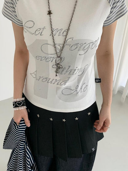 atrandom Korean Style Striped Spliced Raglan Sleeve T-Shirt