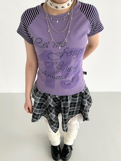 atrandom Korean Style Striped Spliced Raglan Sleeve T-Shirt