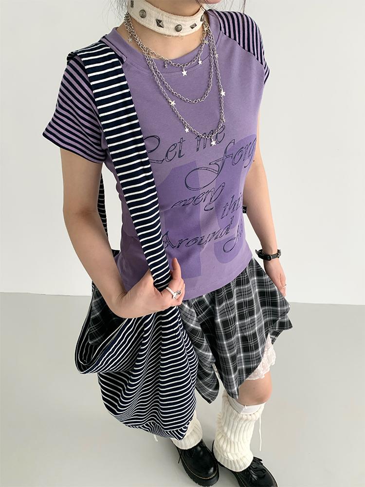 atrandom Korean Style Striped Spliced Raglan Sleeve T-Shirt