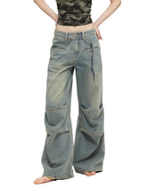 Kvkv 222021F Loose Fit22 Washed Pleated Jeans Retro Distressed Wide Leg Straight Pants 13