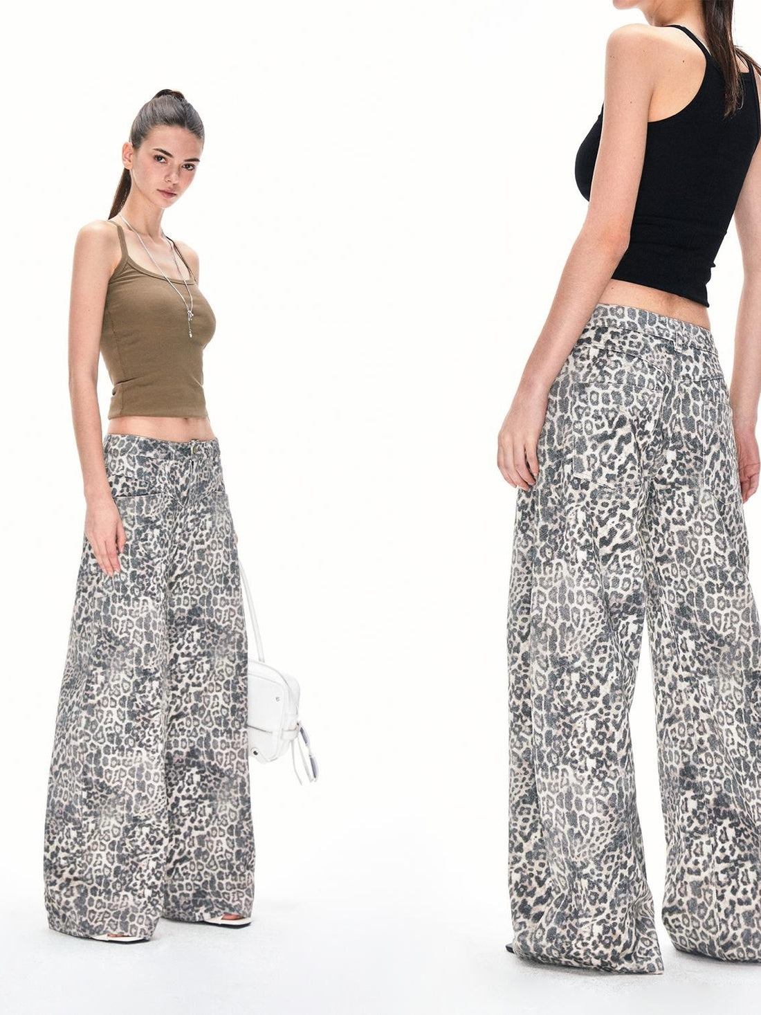 Kvkv 22Baggy Leopard Print Stand Cut Design22 American Retro Loose Wide Leg Curved Knife Crescent Denim Work Pants 1