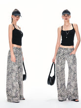 Kvkv 22Baggy Leopard Print Stand Cut Design22 American Retro Loose Wide Leg Curved Knife Crescent Denim Work Pants 2