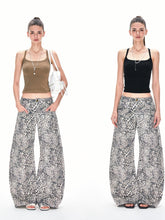 Kvkv 22Baggy Leopard Print Stand Cut Design22 American Retro Loose Wide Leg Curved Knife Crescent Denim Work Pants 3