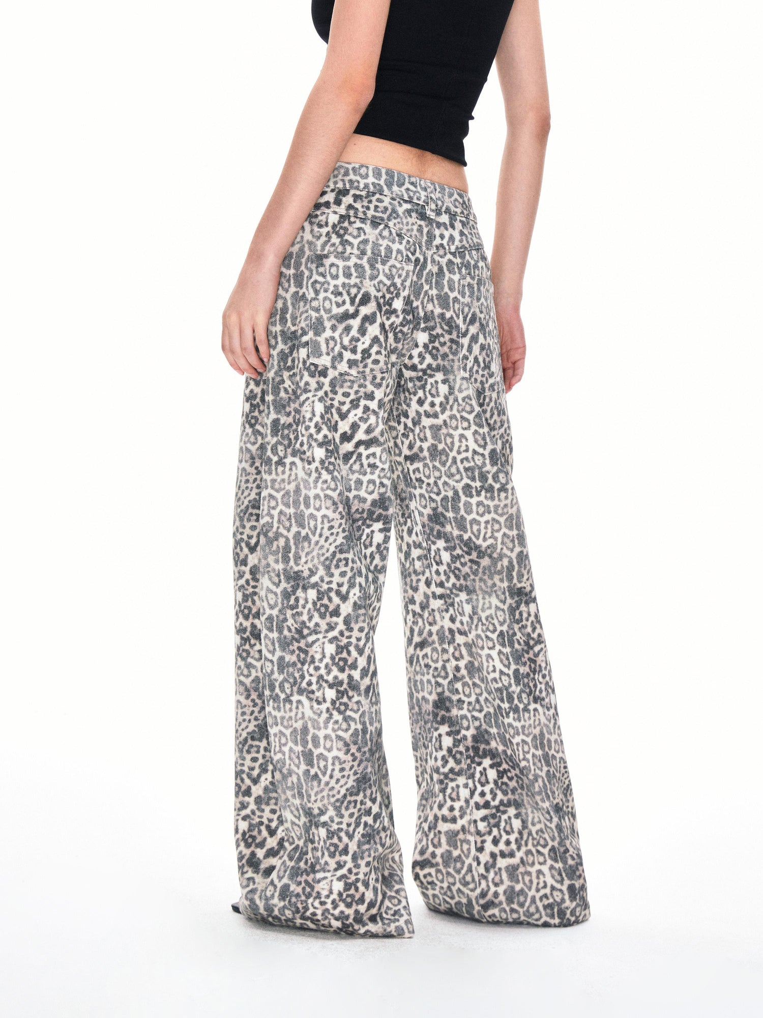 Kvkv 22Baggy Leopard Print Stand Cut Design22 American Retro Loose Wide Leg Curved Knife Crescent Denim Work Pants 34