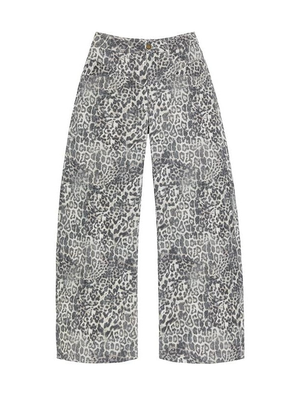 Kvkv 22Baggy Leopard Print Stand Cut Design22 American Retro Loose Wide Leg Curved Knife Crescent Denim Work Pants 6