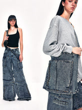 Kvkv 22Detachable Two Piece22 American Retro Workwear Pocket Heavy Wash Water Wide Leg Cropped Pants Mid Length Jeans 3