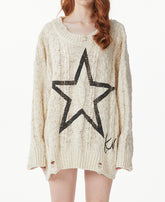 Kvkv 22Kstar22 Oversized Loose Distressed K Star Five Pointed Star Printed Logo Twisted Flower Sweater 13