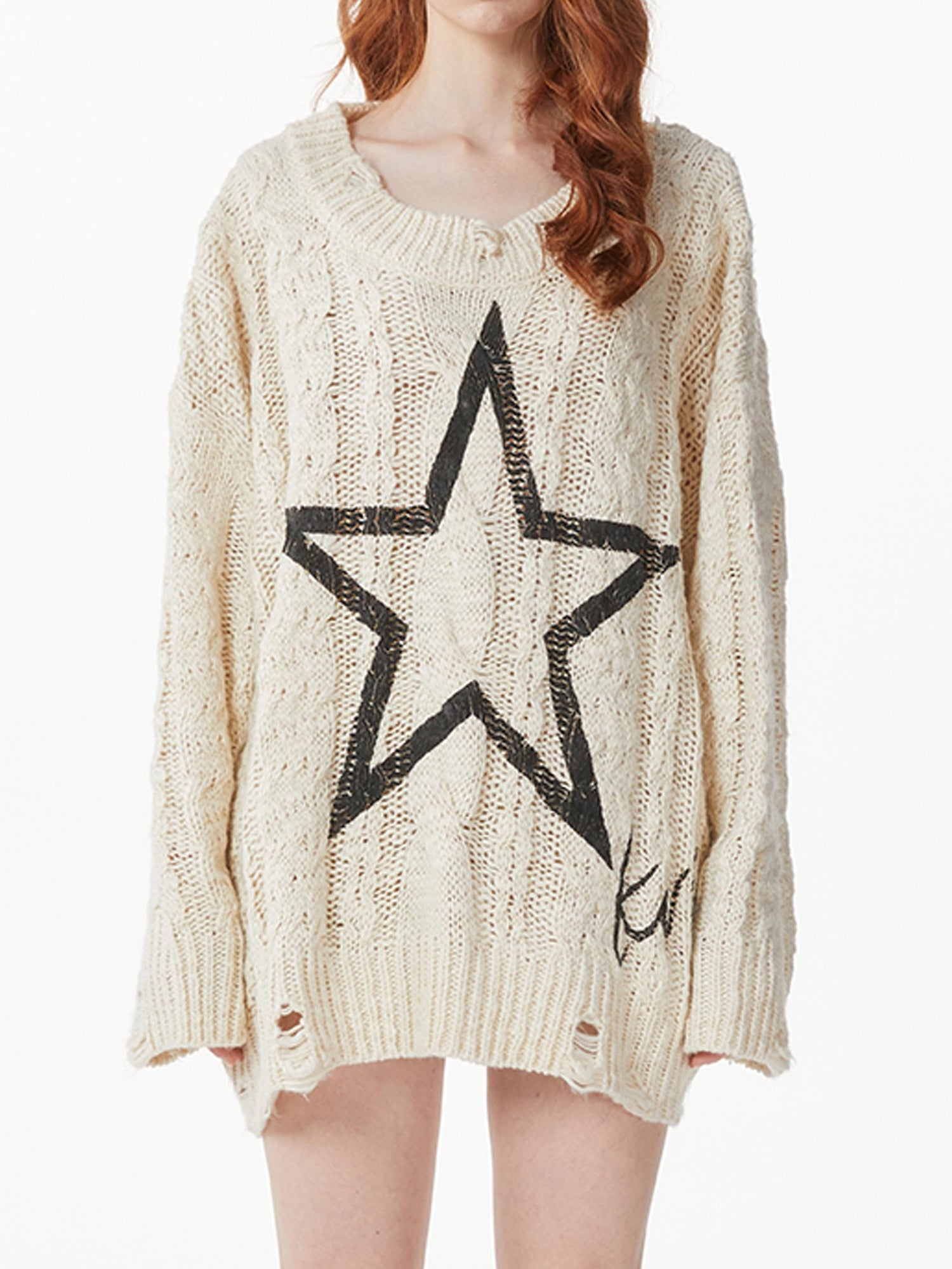 Kvkv 22Kstar22 Oversized Loose Distressed K Star Five Pointed Star Printed Logo Twisted Flower Sweater 5_16411a8b 8bb8 4906 a2cc 7a58b92c0486