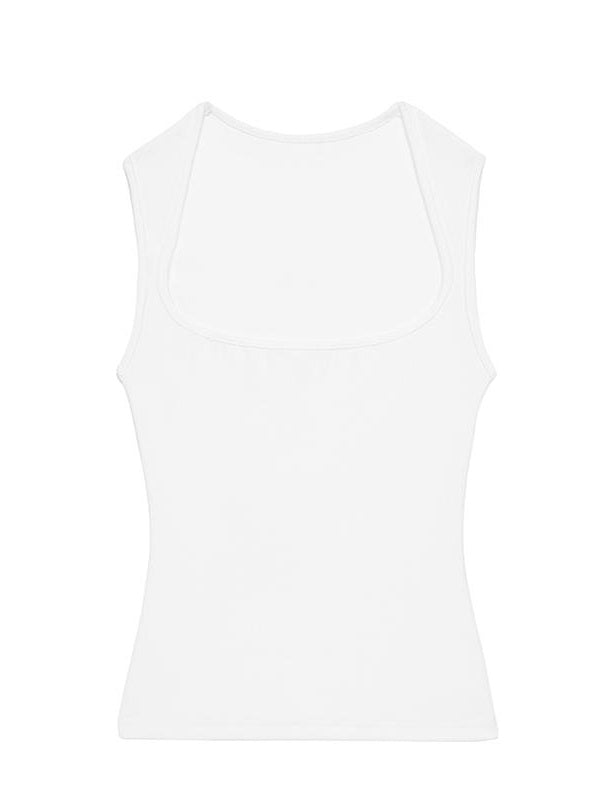 Kvkv 22Skincare Mask22 American Retro Square Neck Button White Casual Outerwear Tank Top 6