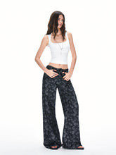 Kvkv Baggy V Shaped Waist Cashew Flower Print American Retro Lazy Loose Wide Leg Jeans 4