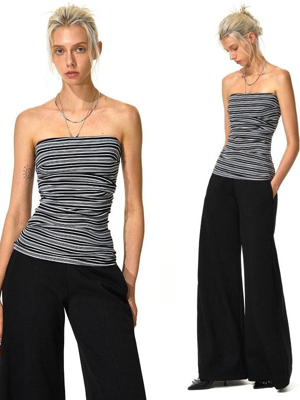 Kvkv Black And White Irregular Stripe Strapless 2