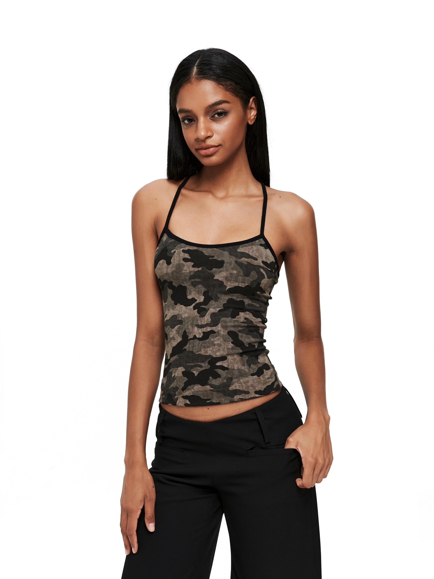 Kvkv Black Border Tank Camouflage Camisole American Retro Slim Fit Slimming Effect Washing Water Wearing A Cross Shaped Vest Top For Women 20