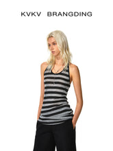 Kvkv Black Gray Wide Striped Tencel Adjustable Neck Vest 9